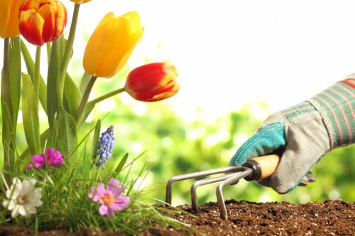 Volunteer demonstrating adaptive gardening tools